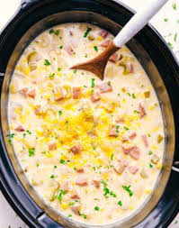 Cheesy Ham And Potato Soup In A Crock Pot Ham Soup Recipes Ham And Potato Soup Ham Soup