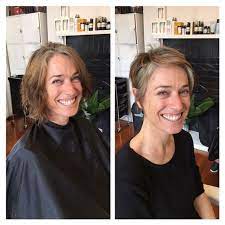 Hairstyles To Make You Look Younger Before And After Long To Short Hair Before And After Haircut Women Pixie Haircut