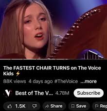 WOW! What a great start to the month 🥳 I featured in “The Best of The  Voice Kids” YouTube video as one of the FASTEST chair turns 😲🤩 I'm so  happy to