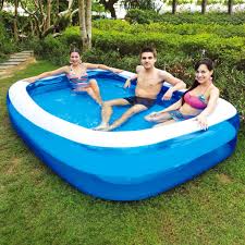 Piscine Gonflable Rectangulaire Jardin Arriere Cour Enfants Nagent