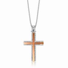 10ct diamond cross pendant necklace with chain 14k white gold over women's men's. Simon G Lp4430 White And Rose Gold Diamond Cross Pendant Necklace