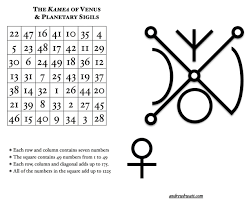 The Kamea Or Magic Square Of Venus Together With The Sigil Of Venus And The Astrological Sign Of Venus This Is The Third Ka Magic Squares Sigil Magic Venus