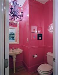 The pink expands in some accessories such as the bath mat, utensil and flowers. More Werk Inspiration Pink Bathroom Hot Pink Bathroom Pink Powder Room