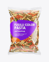 Plastic Bag With Fusilli Color Pasta In Bag Sack Mockups On Yellow Images Object Mockups