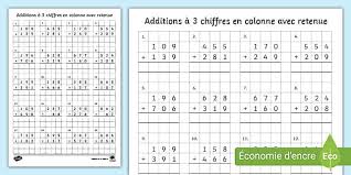 Exercices à imprimer sur la soustraction en colonnes sans retenue pour la 1ere primaire exercices de calcul : Additions A Trois Chiffres En Colonne Avec Retenue