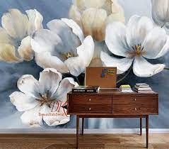 We have lots of news in our shop. Large Flower Wall Murals Wallpaper White Flower On Blue Wall Oil Painting Effect Wall Modern Home Decor Wall Art Mural Wallpaper Wall Murals Mural