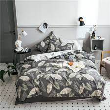 leaf bedding nordic bed sheet queen size bedding set nordic bed cotton bed cover leaves duvet cover grey solid flat queen size bed sets redecorate bedroom bed