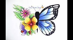 Watercolor pencil hand drawing flowers. Abstract Butterfly Sketch Butterfly Drawing Using Pencil Colors Youtube