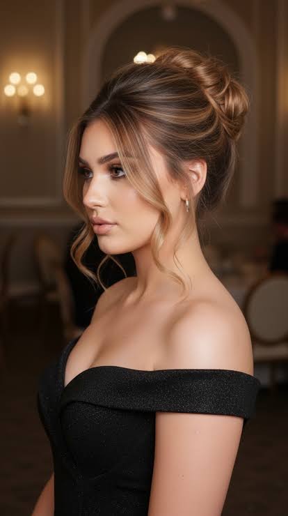 Elegant Textured High Bun Prom Hairstyle with Soft Face-Framing Pieces