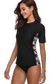 Maysoul Women Short Sleeve Rash Guard Floral Swim Shirts Swimsuit Tops Swim Shirts For Women Rash Guard Women Swim Shirts