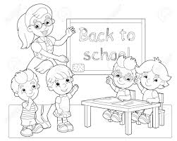 Cute and lovely cartoon teacher with a book pointing on a chalk hand drawn english alphabet, isolated on a white background. Cartoon Scene With Kids And Teacher In The Classroom Holding Stock Photo Picture And Royalty Free Image Image 129204255