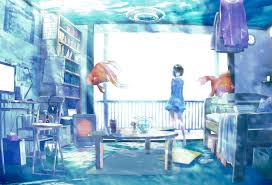 Anime room desktop wallpapers, hd backgrounds. 4584110 Anime Fish Anime Girls Room Original Characters Water Wallpaper Mocah Org