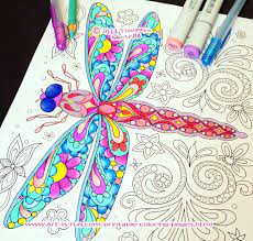 I colored the images using copics, then went over them with some prismacolor colored pencils (929 pink, 945 brown, 905 aqua, 909 green)to add some details to them. Dragonfly Coloring Page By Thaneeya Mcardle Coloring Book Pages Dragonfly Wall Art Coloring Pages