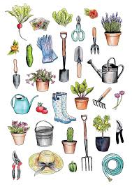 Garden Gear Spring Gardening Pattern W Garden Tools Supplies By Somecallmebeth Garden Tools Gardening Gear Garden Drawing