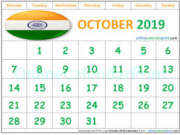 October 2019 Calendar India 2019 Calendar Calendar Monthly Calendar Template