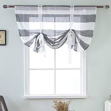 Grey and white striped kitchen curtains. Striped Tie Up Curtain Panel Grey And White Rugby Stripe Window Curtain Drapes Sheer Tie Up Shades Balloon Valances Small Rod Pocket Curtains For Kitchen Nursery Living Room Windows 46x63 Inch Length Buy