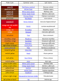 Pollen Color Chart Greater Grand Lake Beekeepers Association