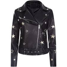 Pink Vanilla Black Star Embroidered Biker Jacket 335 Ils Liked On Polyvore Featuring Outerwear Jacket Clothes Design Embroidery Jackets Embroidered Jacket