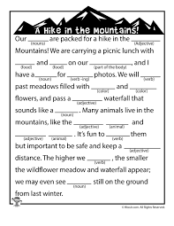 We have printable games and word searches, home decor, holiday printables, gift ideas (including cards, tags, and labels!), and even printables for kids! Summer Mad Libs Hike In The Mountains Woo Jr Kids Activities