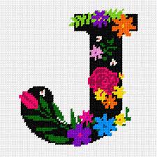 Instant download *** get 40% off when you buy 3 patterns *** get 50% off when you buy 6 patterns *** get 60% off when you buy 10 patterns counted Needlepoint Canvas Letter J Primary Floral