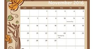 November 2016 Calendar Printable For Seasons Of The Year