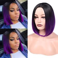 Have you noticed how many purple hair dyes are on the market? Amazon Com Hanne Ombre Purple Bob Wig Short Straight Bob Wig Heat Resistant Synthetic Hair Wigs For Women Black To Purple Beauty