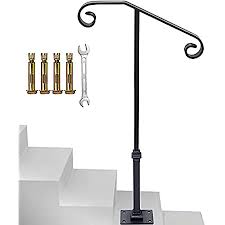 A stair rail is a type of handrail, as used on a stair. Happybuy 2 Step Single Post Branch Type Metal Material Stair Hand Rail With Installation Kit 18l X 38h Inch Wrought Iron Handrails Black Amazon Com
