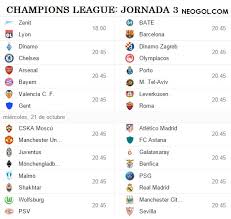 Todos los horarios de los partidos por tv de hoy en vivo. Partidos Jornada 3 Champions League 2015 2016