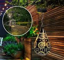 QiShi Hanging Solar Lantern Garden Outdoor, Boho Decorative Metal Decor  Flower Waterproof for Pathway Patio Yard