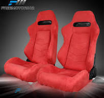 Adjustable Universal Racing Bucket Seats Red Suede Pair & 2 Dual Lock Sliders