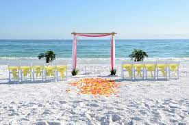 Coral And Yellow Wedding Colors Destin Florida Photo And Set Up By Sunset Beach Weddings Sunset Beach Weddings Beach Destination Wedding Beach Sunset