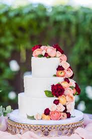 Gorgeous Wedding Cake With Summer Blooms In Peach Blush Coral Burgundy Vintageestate Fleursdefr Blush Wedding Cakes Wedding Cake Peach Burgundy Wedding Cake