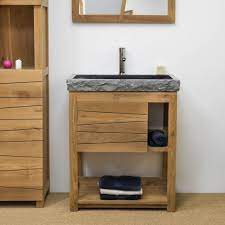 Solid wood bathroom vanity units. Solid Wood Teak Vanity Unit Single Sink Marble Sink Cosy Natural Black L 67 Cm