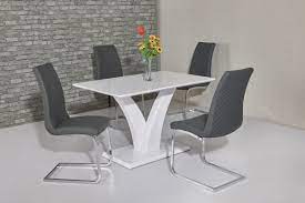 4x tobias chairs transparent chairs with steel frame and legs. White Glossy Dining Table And 4 Grey Chairs Homegenies