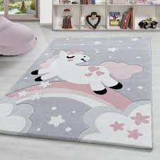 Super schöner spielteppich.unsere tochter liebt den teppich. Kinderteppich Einhorn Regenbogen Kinderzimmerteppich Kurzflor Rosa Grau Weiss Ceres Webshop