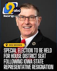 Governor Reynolds has called for a special election to be held for the Iowa  House District 7 seat following the resignation of an Iowa State  Representative last week. Read more here:  https://www.kcrg.com/2025/09/24/special-election-be-held-house ...