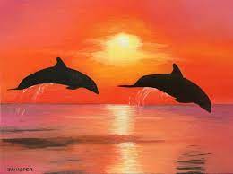 Landscape drawings in coloured pencil | original art colored pencil ink sunset landscape drawing matted. Sunset Dolphins Painting By Jill Ann Harper Saatchi Art