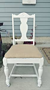 cute distressed white chair with burlap