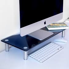 Diy minimalist ebonized oak smart monitor stand. Adjustable Glass Monitor Stand Non Slip Feet M W Black Regular Maison White