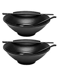 Black And White Bowl With Spoon 2 X Ramen Bowl Set Black Melamine 6pcs Japanese Style Soup Bowls Set With Chopsticks Ladle Spoons Set And Large 3 In 2020 Soup Bowl Set Bowl Bowl Set