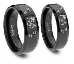 Buck And Doe Ring Set Black Tungsten Queen Rings Black Band Ring Couples Ring Set