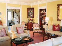 Yellow French Country Living Room With Red Accents Country Living Room Living Room Colors Living Room Red