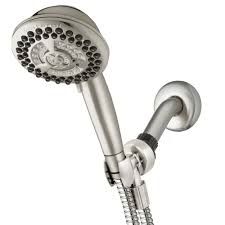 Waterpik 9 Spray 4 5 In Single Wall Mount Low Flow Handheld Adjustable Shower Head In Brushed Nickel Yat 969t In 2020 Adjustable Shower Head Shower Heads Brushed Nickel Shower Head