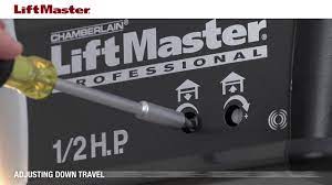 Then, move each track until there is a 1/4 inch of space between the bottom of the garage door and the top of the crown molding. How To Adjust Travel Limits On A Liftmaster Garage Door Opener With Manual Adjustment Controls Youtube