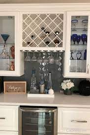 Lattice Wine Rack Stemware Holder And Glass Front Doors All The Necessities For A Perfect Bar Space Home Wine Bar Home Bar Decor Kitchen Cabinet Wine Rack