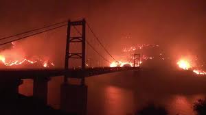 In an aerial view, a truck drives on the enterprise bridge over a section of lake oroville on april 27, 2021, in oroville, california. Bay Area Or Mars Smoke And Ash Filtered Sunlight Is Creating A Brownish Orange Glow Over The Bay Area Here S A Live Look From Nbc Bay Area S Traffic Cam In Oakland San Francisco California