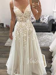 Spaghetti Strap Lace Beach Wedding Dresses Champagne Vw1196 Viniodress Lace Beach Wedding Dress Wedding Dresses Lace Wedding Dress Champagne