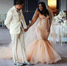 Blush Peach Mermaid Gown Wedding Dresses American Wedding Dress Colored Wedding Gowns