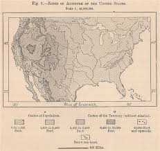Zones Of Altitude Of The United States Usa 1885 Old Antique Map Plan Chart
