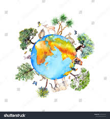 World Globe With Animals Birds Insects Giraffe Cheetah Elephant And Other And Green Trees Around Earth Planet Pet Birds World Globes Stock Illustration
